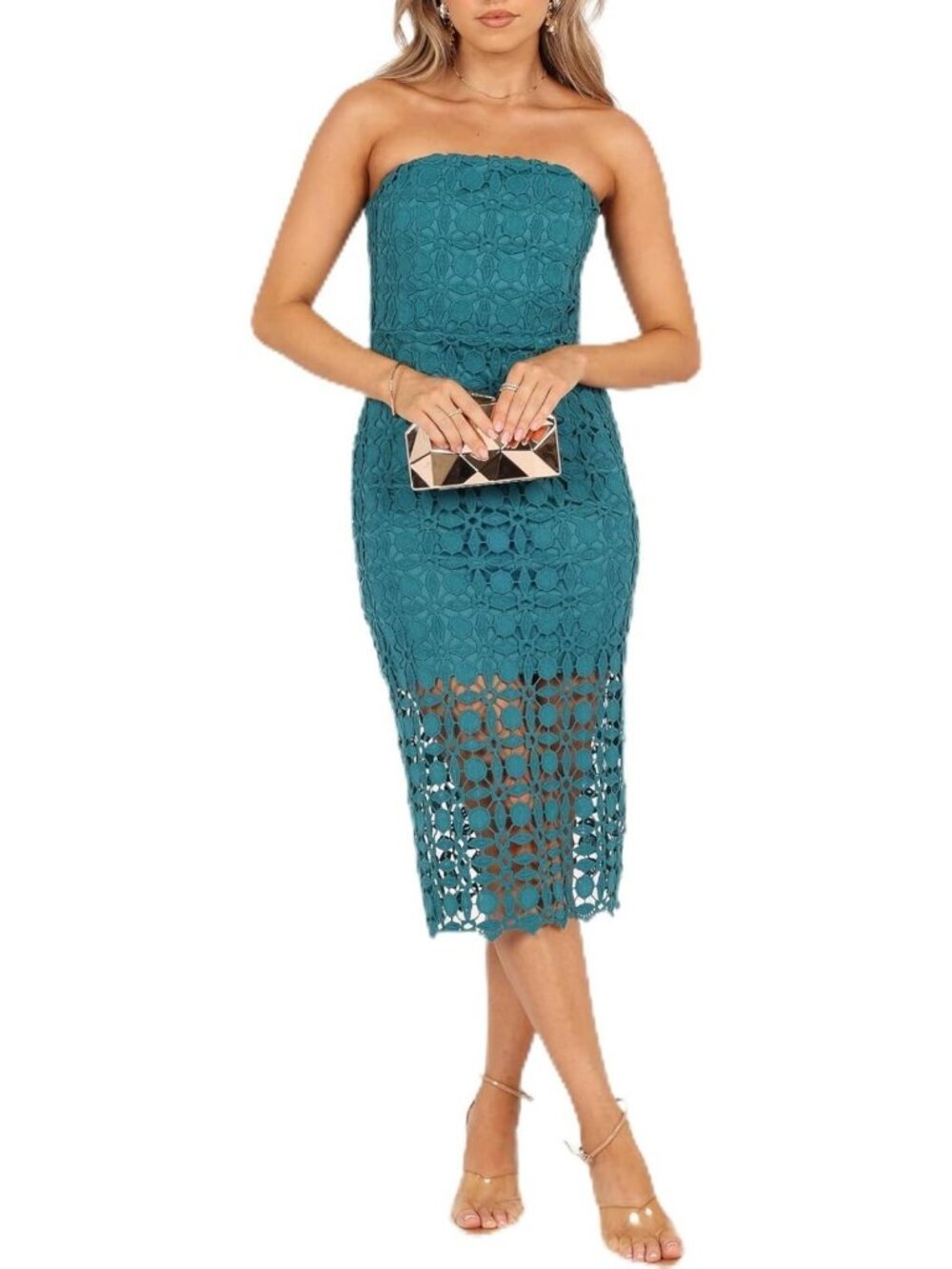 Chic Strapless Lace Midi Dress for Women - Perfect for Parties & Special